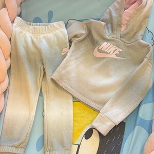 Nike Kids' Gray and Pink Hoodie Jogger Set
